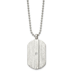 Stainless Steel 20in Brushed & Polished w/CZ Dog Tag Necklace