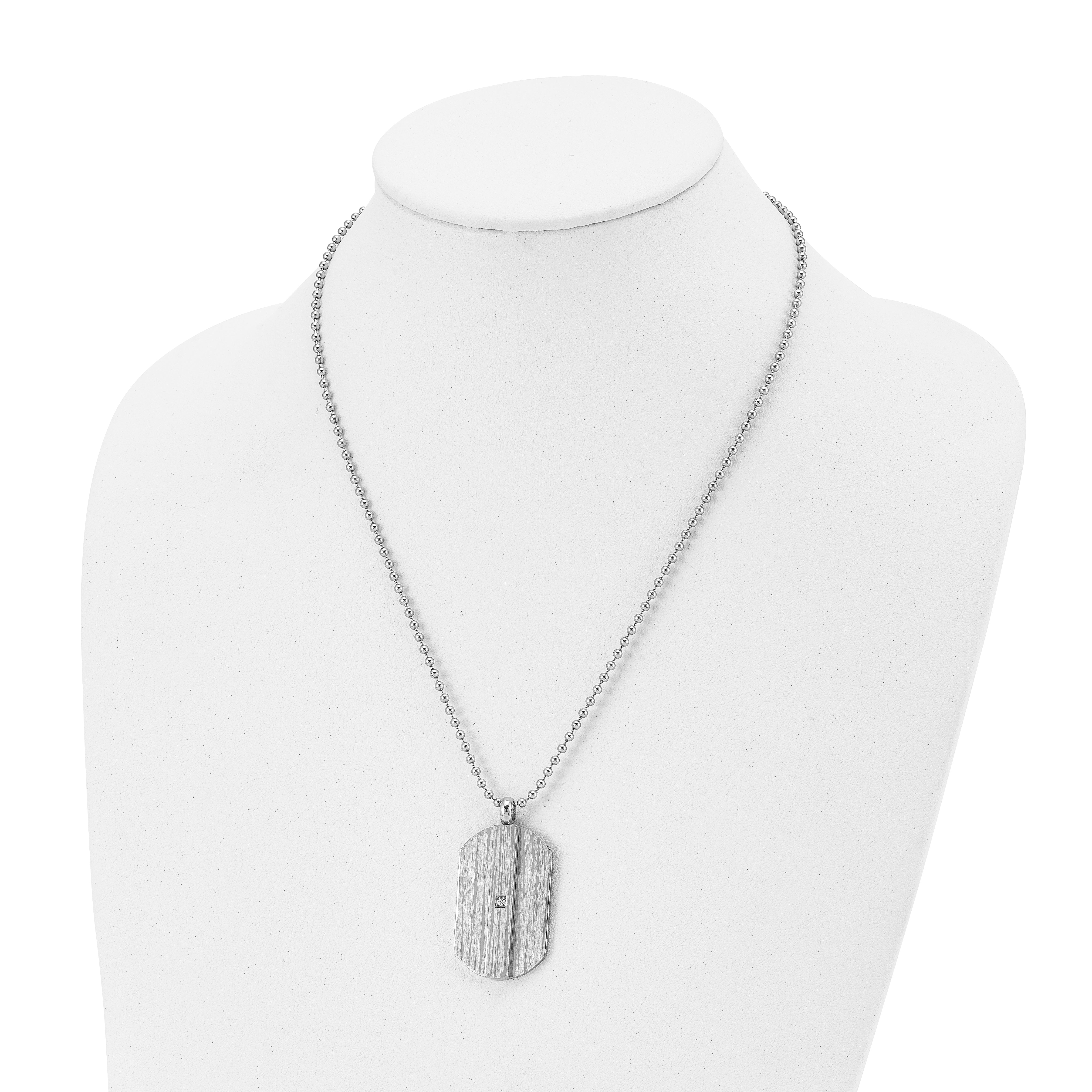 Stainless Steel 20in Brushed & Polished w/CZ Dog Tag Necklace