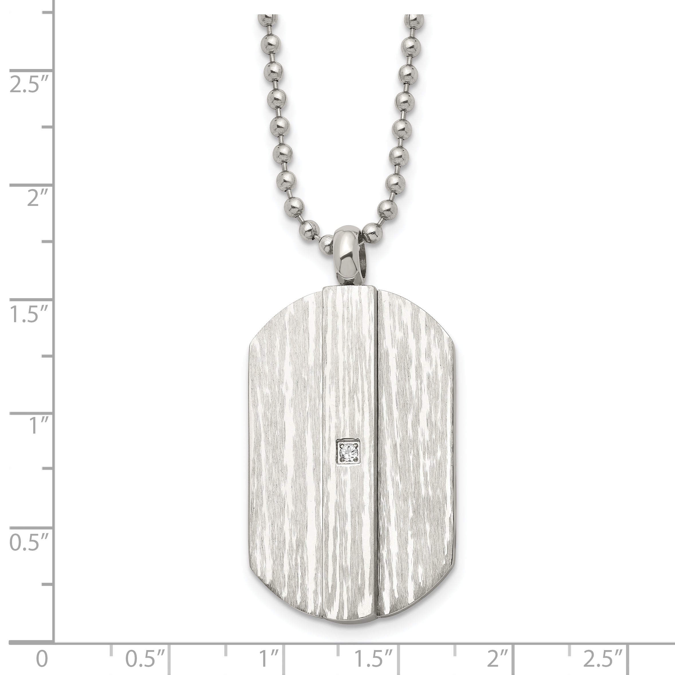 Stainless Steel 20in Brushed & Polished w/CZ Dog Tag Necklace