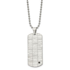 Chisel Stainless Steel Polished and Satin with Black CZ Dog Tag on a 20 inch Ball Chain Necklace