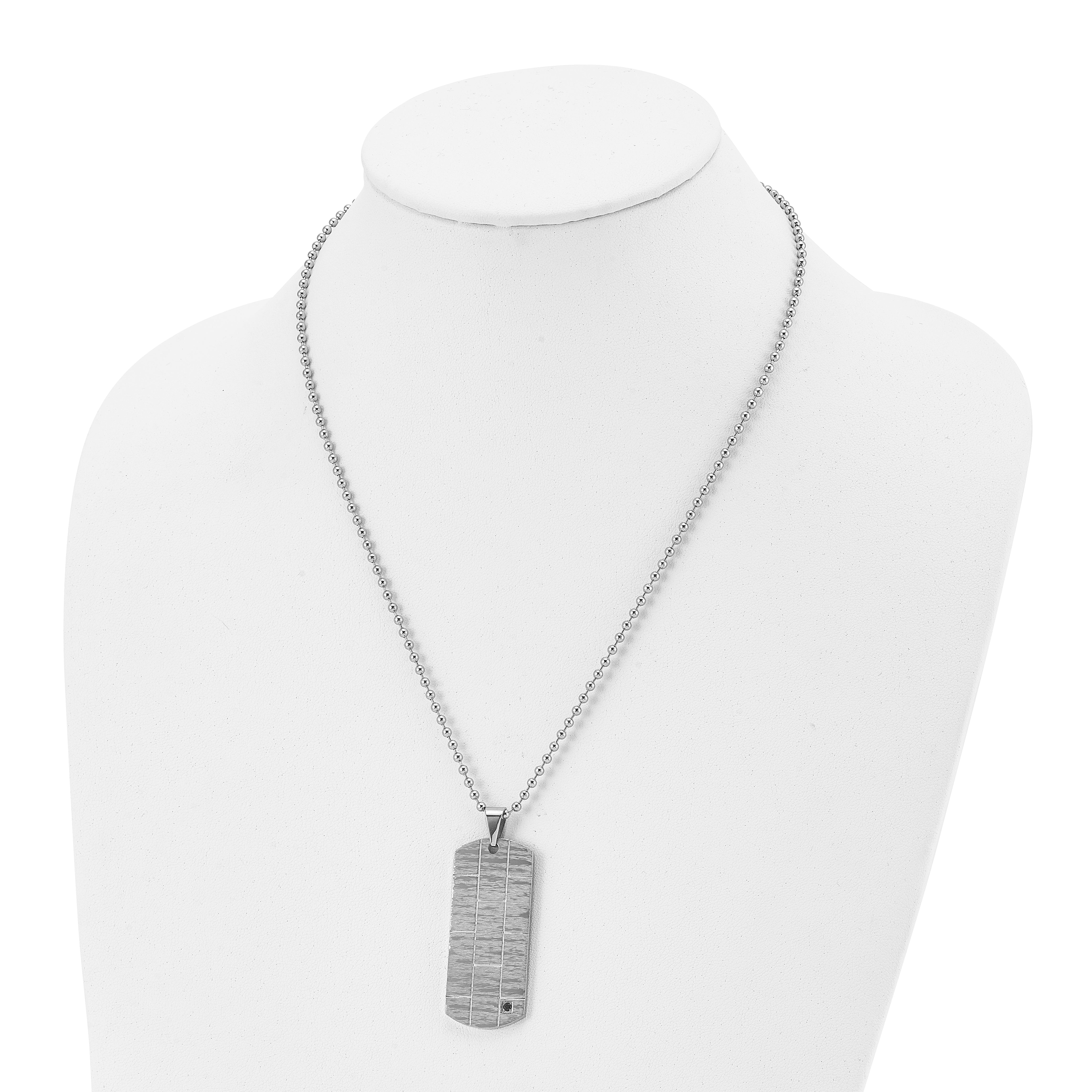 Chisel Stainless Steel Polished and Satin with Black CZ Dog Tag on a 20 inch Ball Chain Necklace