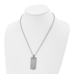 Chisel Stainless Steel Polished and Satin with Black CZ Dog Tag on a 20 inch Ball Chain Necklace