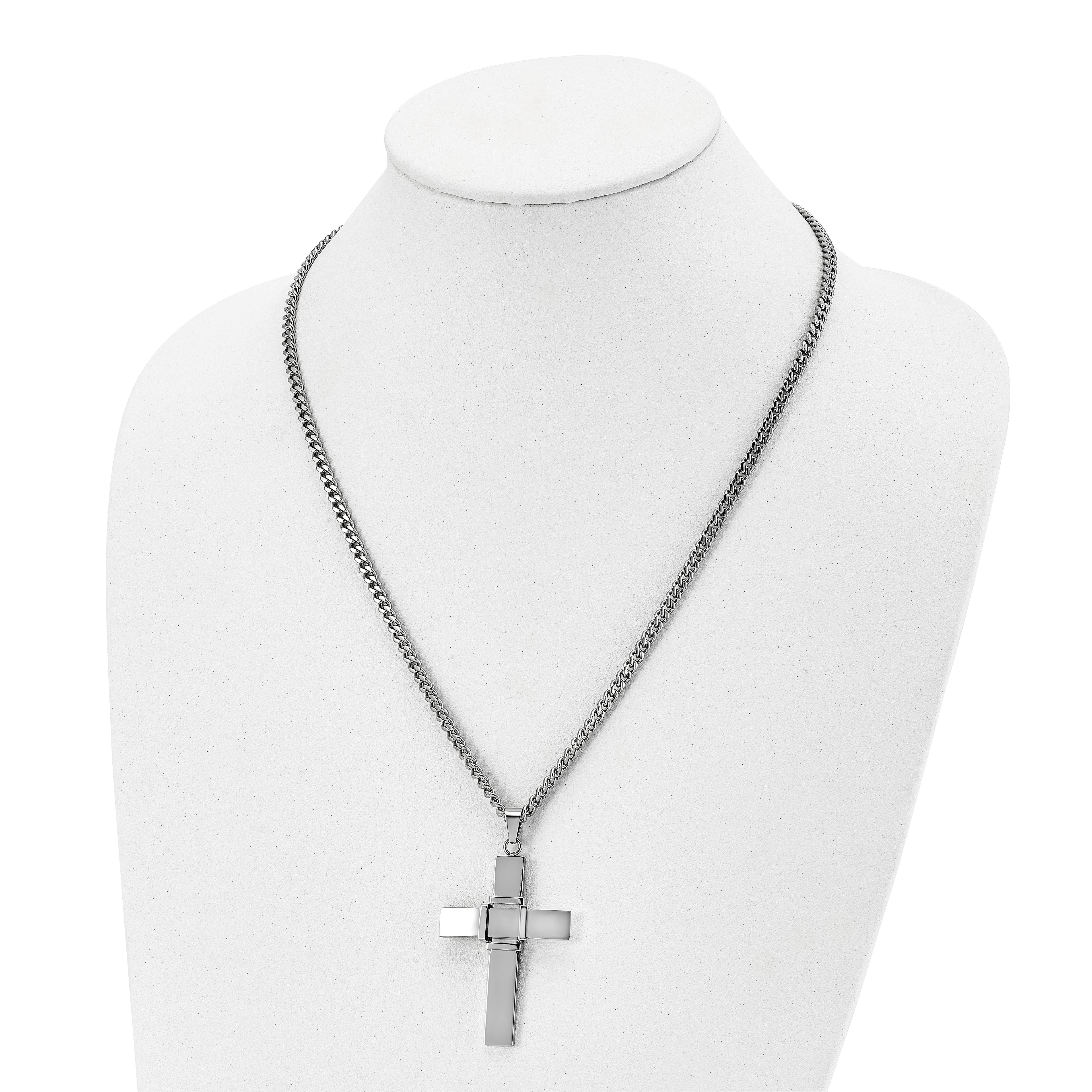 Chisel Stainless Steel Brushed and Polished Cross Pendant on a 22 inch Curb Chain Necklace