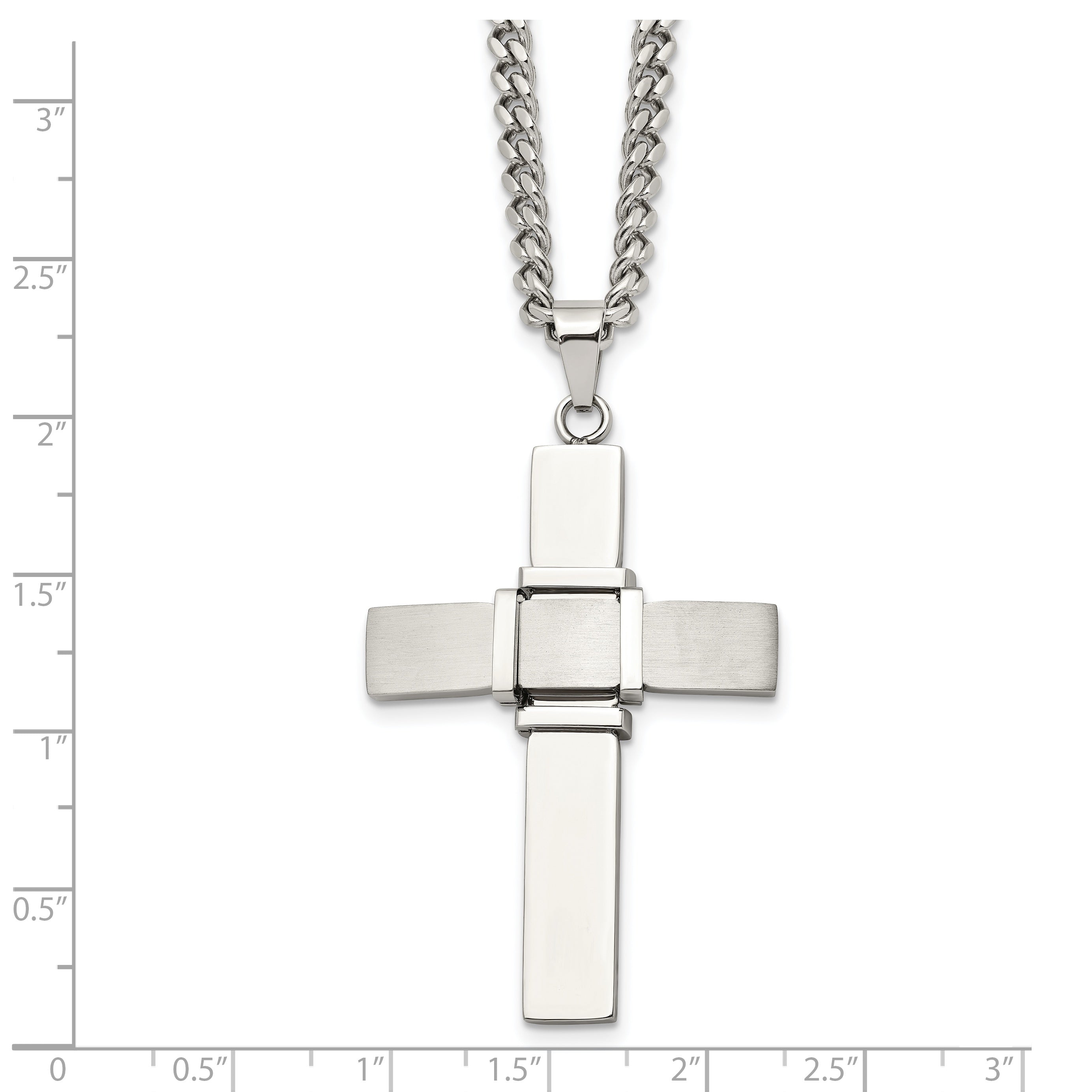 Chisel Stainless Steel Brushed and Polished Cross Pendant on a 22 inch Curb Chain Necklace