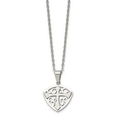 Chisel Stainless Steel Brushed and Polished Cross Shield Pendant on a 20 inch Cable Chain Necklace