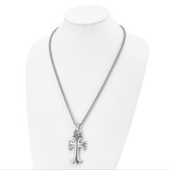 Chisel Stainless Steel Antiqued and Polished Cross Pendant on a 24 inch Spiga Chain Necklace