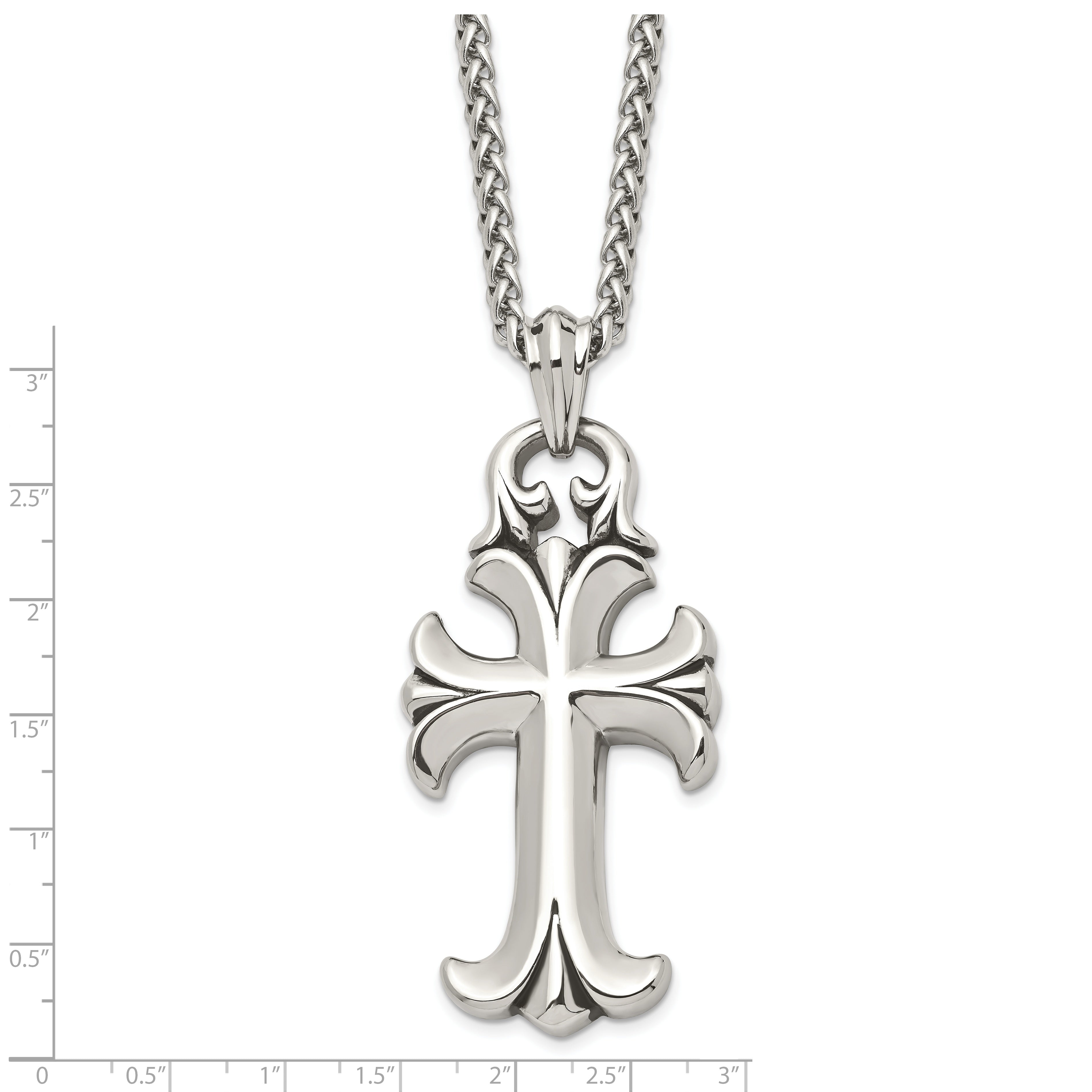 Chisel Stainless Steel Antiqued and Polished Cross Pendant on a 24 inch Spiga Chain Necklace