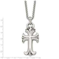 Chisel Stainless Steel Antiqued and Polished Cross Pendant on a 24 inch Spiga Chain Necklace