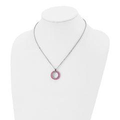 Stainless Steel Polished with Pink Crystal Circle 18in Necklace