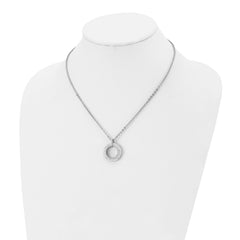 Chisel Stainless Steel Polished White Enameled with Crystals Open Circle Pendant on an 18 inch Cable Chain Necklace