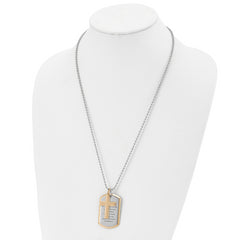 Chisel Stainless Steel Polished Yellow IP-plated 2 Piece Cross and Serenity Prayer Dog Tag on a 24 inch Ball Chain Necklace