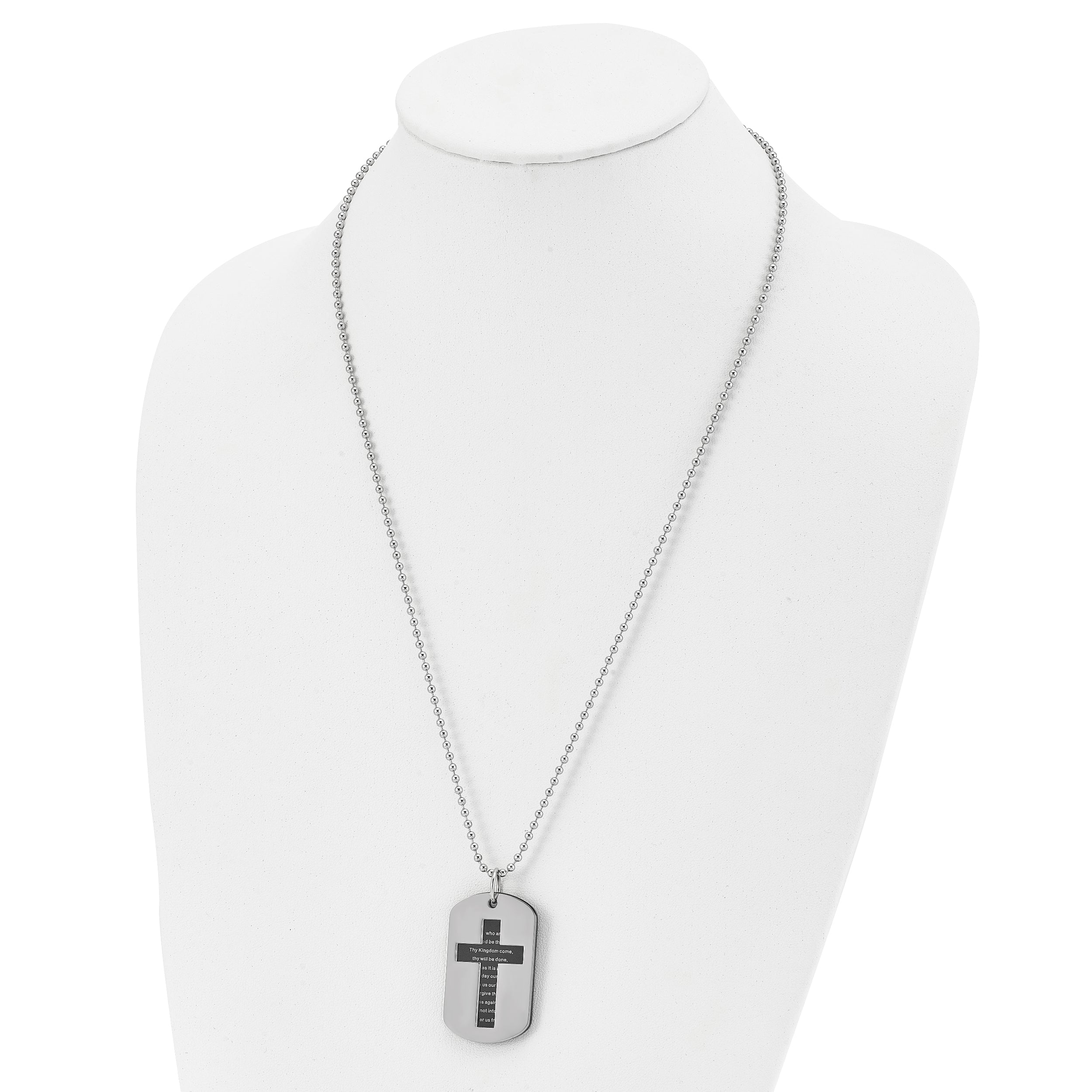 Chisel Stainless Steel Polished Black IP-plated 2 Piece Lord's Prayer Dog Tag on a 24 inch Ball Chain Necklace