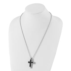 Chisel Stainless Steel Polished Black IP-plated 2 Piece Lord's Prayer Cross on a 24 inch Necklace