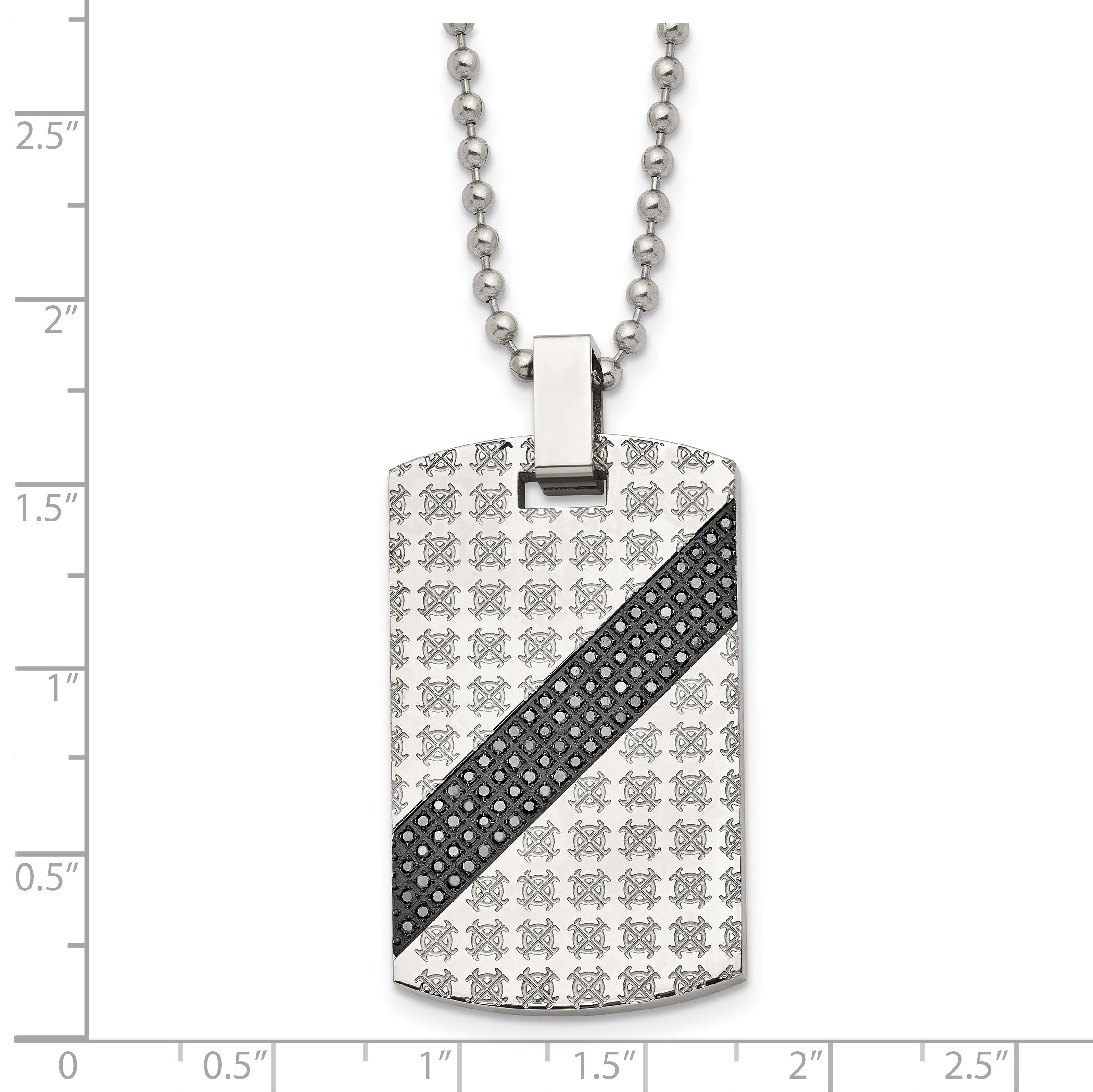 Chisel Stainless Steel Polished with 1/2 carat Black Diamond Dog Tag on a 24 inch Ball Chain Necklace