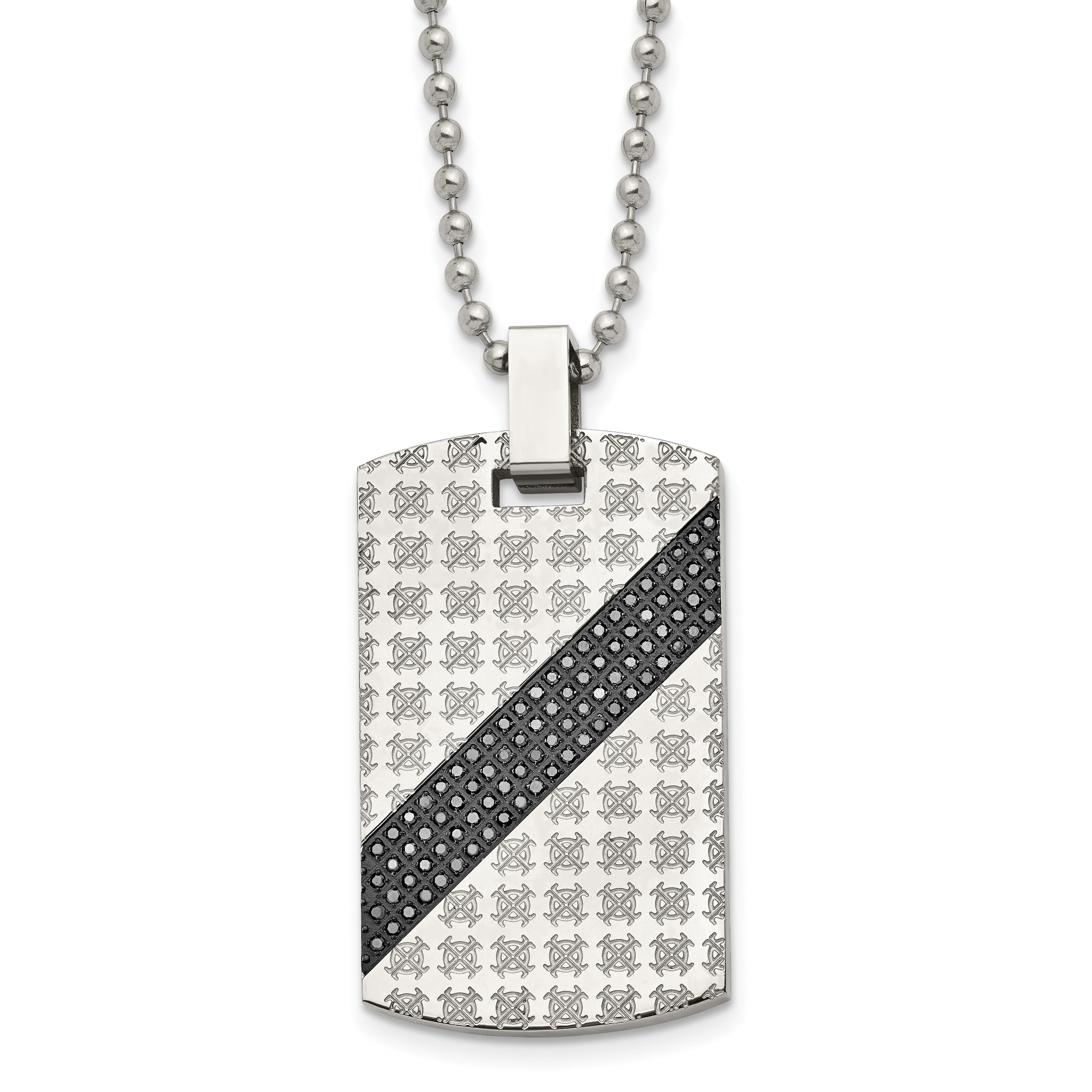 Chisel Stainless Steel Polished with 1/2 carat Black Diamond Dog Tag on a 24 inch Ball Chain Necklace