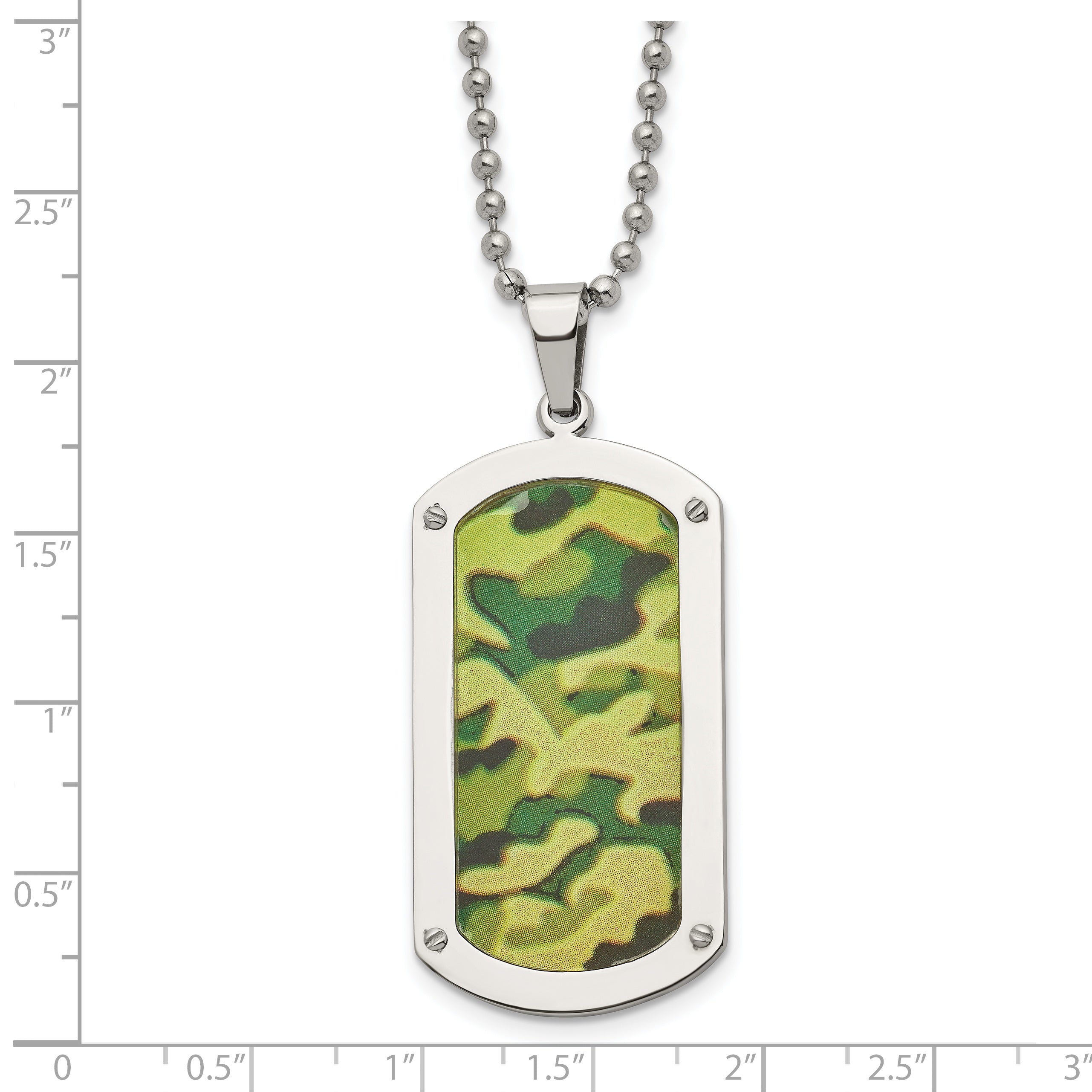 Chisel Stainless Steel Polished Camouflage Enameled Dog Tag on a 24 inch Ball Chain Necklace