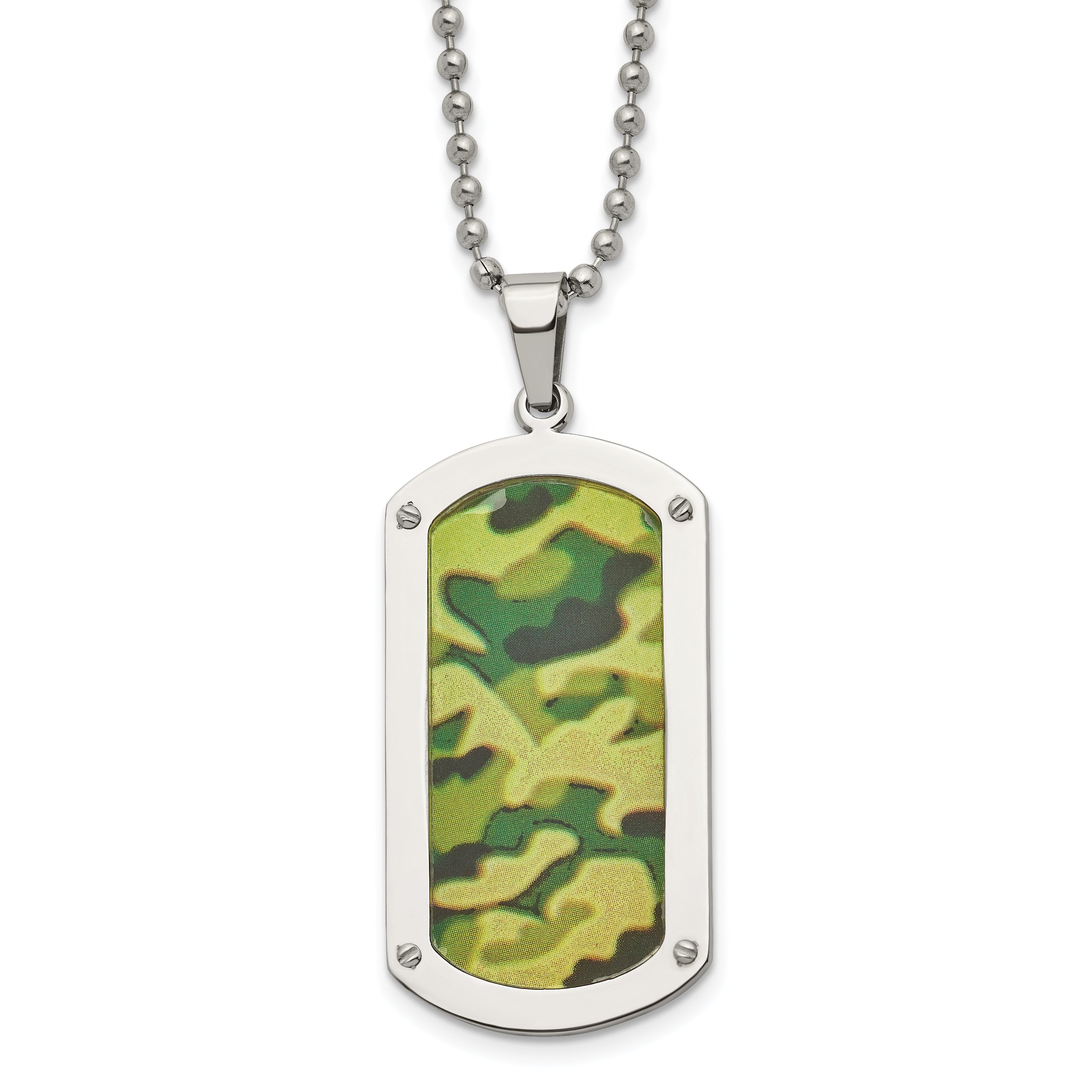 Chisel Stainless Steel Polished Camouflage Enameled Dog Tag on a 24 inch Ball Chain Necklace