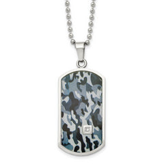 Chisel Stainless Steel Polished Black IP-plated and Camo Enamel with .015 carat Diamond Double Dog Tag on a 24 inch Ball Chain Necklace