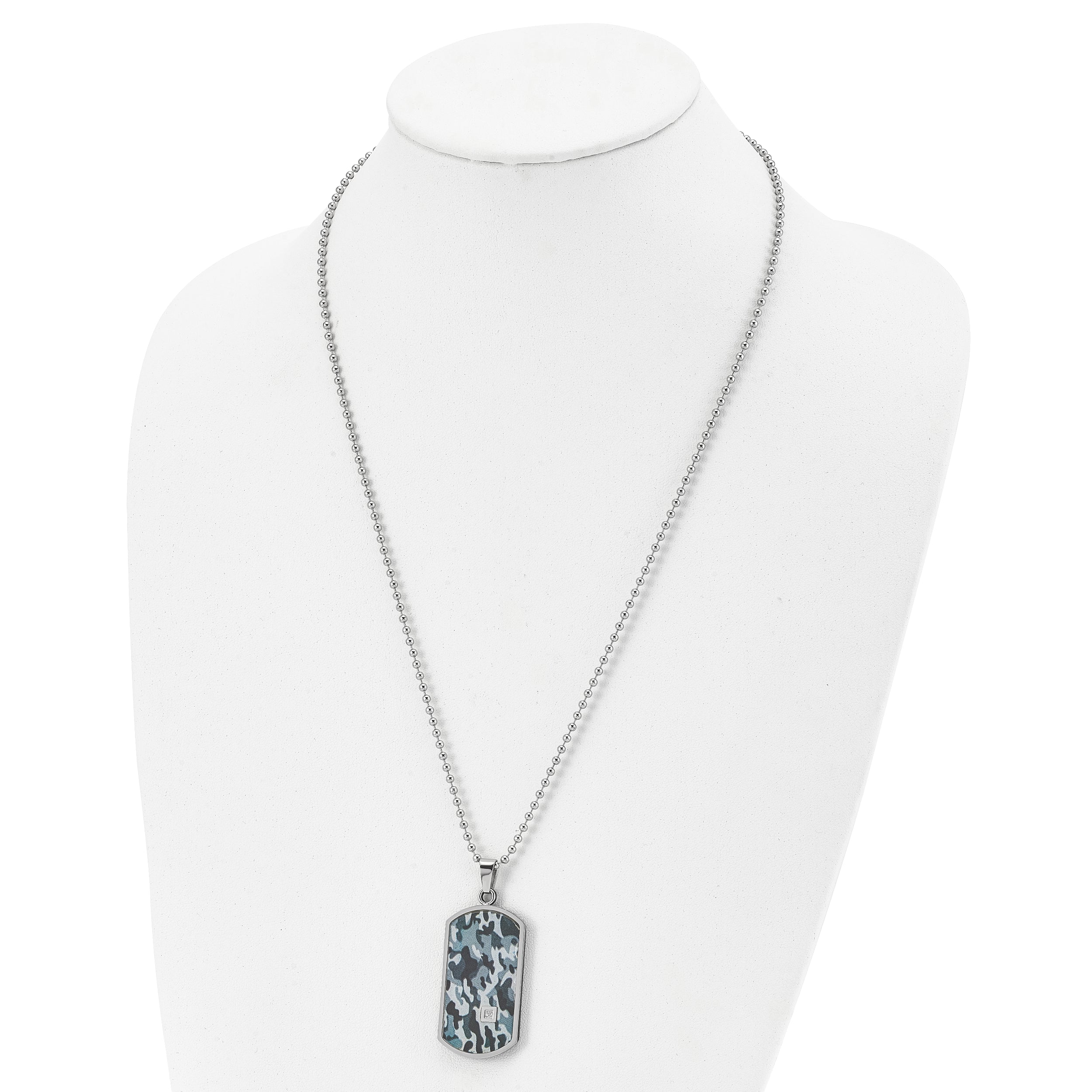 Chisel Stainless Steel Polished Black IP-plated and Camo Enamel with .015 carat Diamond Double Dog Tag on a 24 inch Ball Chain Necklace