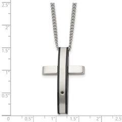 Chisel Stainless Steel Polished Black IP-plated .01 carat Diamond Cross Pendant on a 24 inch  Curb Chain Necklace