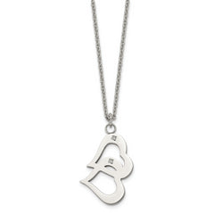 Stainless Steel Polished w/CZ Hearts 16.5in w/2in ext Necklace