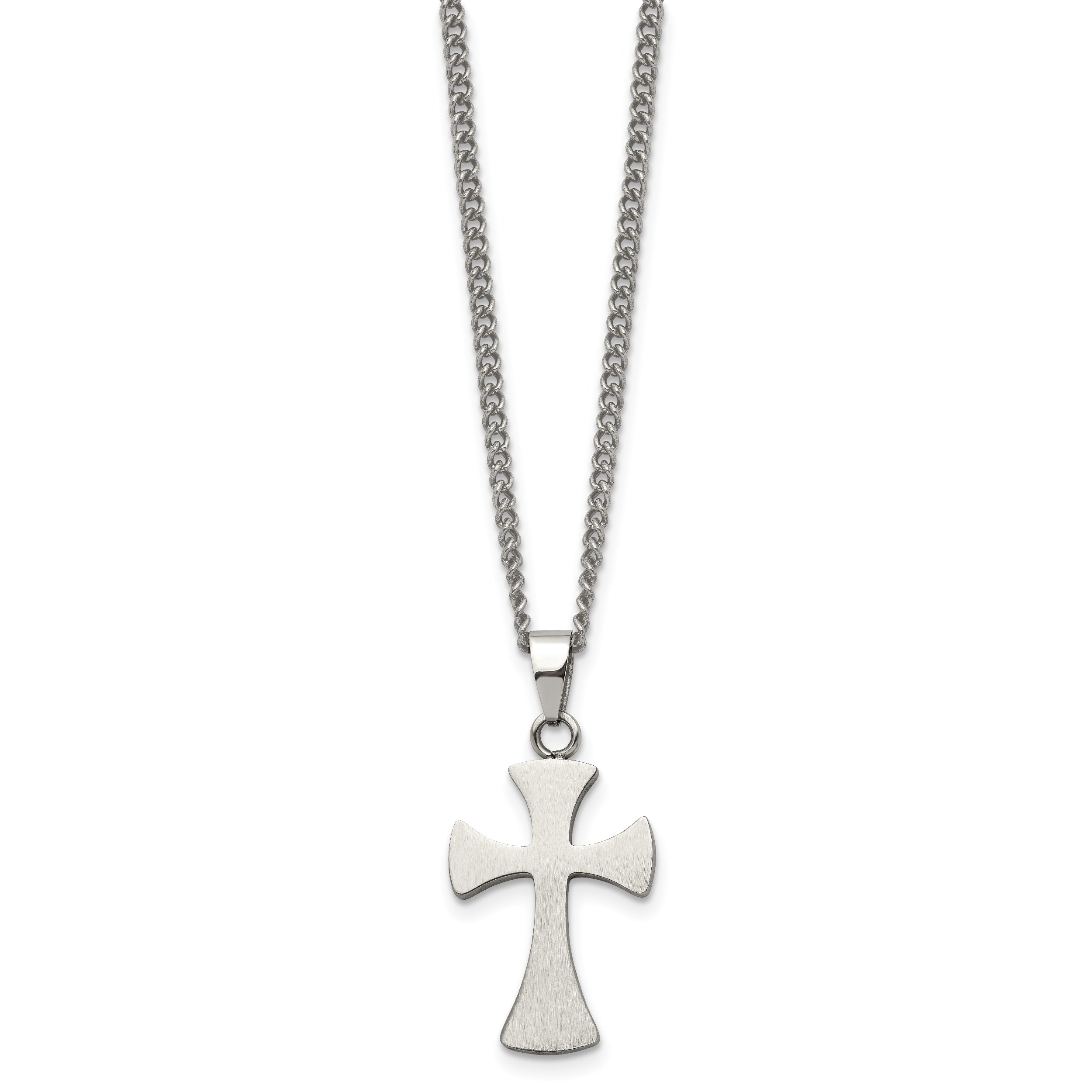 Chisel Stainless Steel Brushed Cross Pendant on a 22 inch Curb Chain Necklace