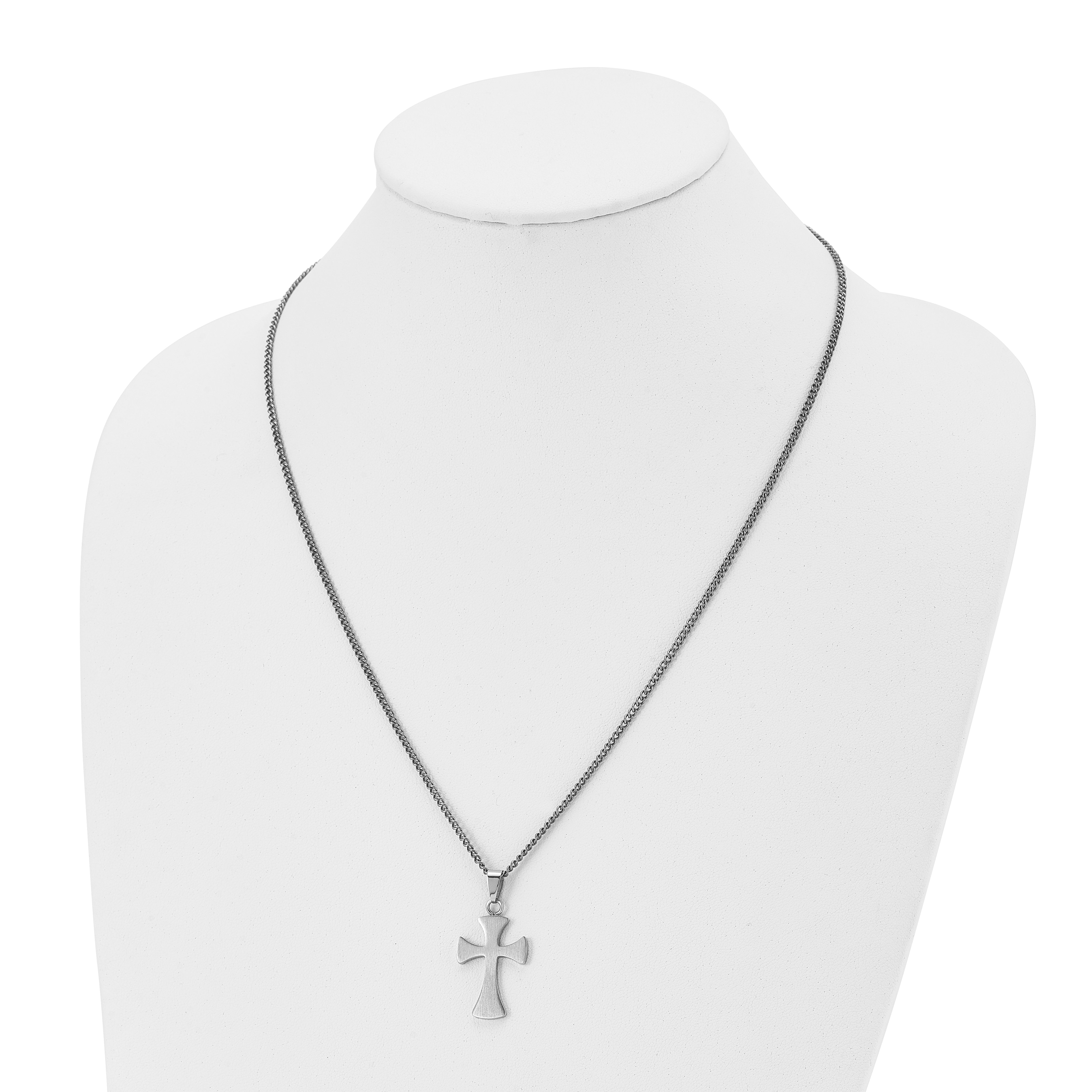 Chisel Stainless Steel Brushed Cross Pendant on a 22 inch Curb Chain Necklace