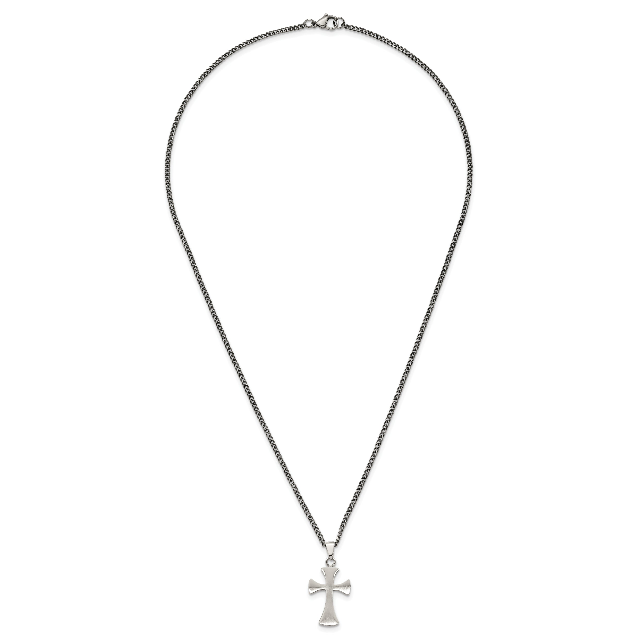 Chisel Stainless Steel Brushed Cross Pendant on a 22 inch Curb Chain Necklace