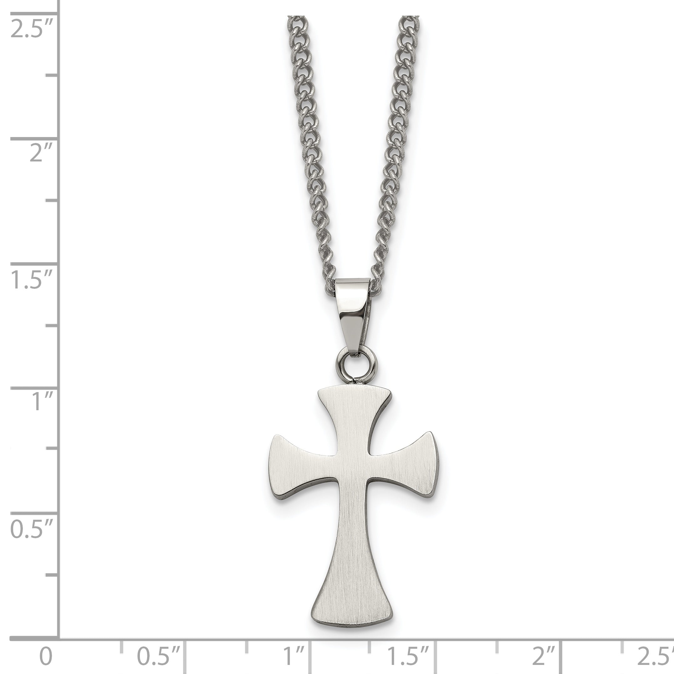 Chisel Stainless Steel Brushed Cross Pendant on a 22 inch Curb Chain Necklace