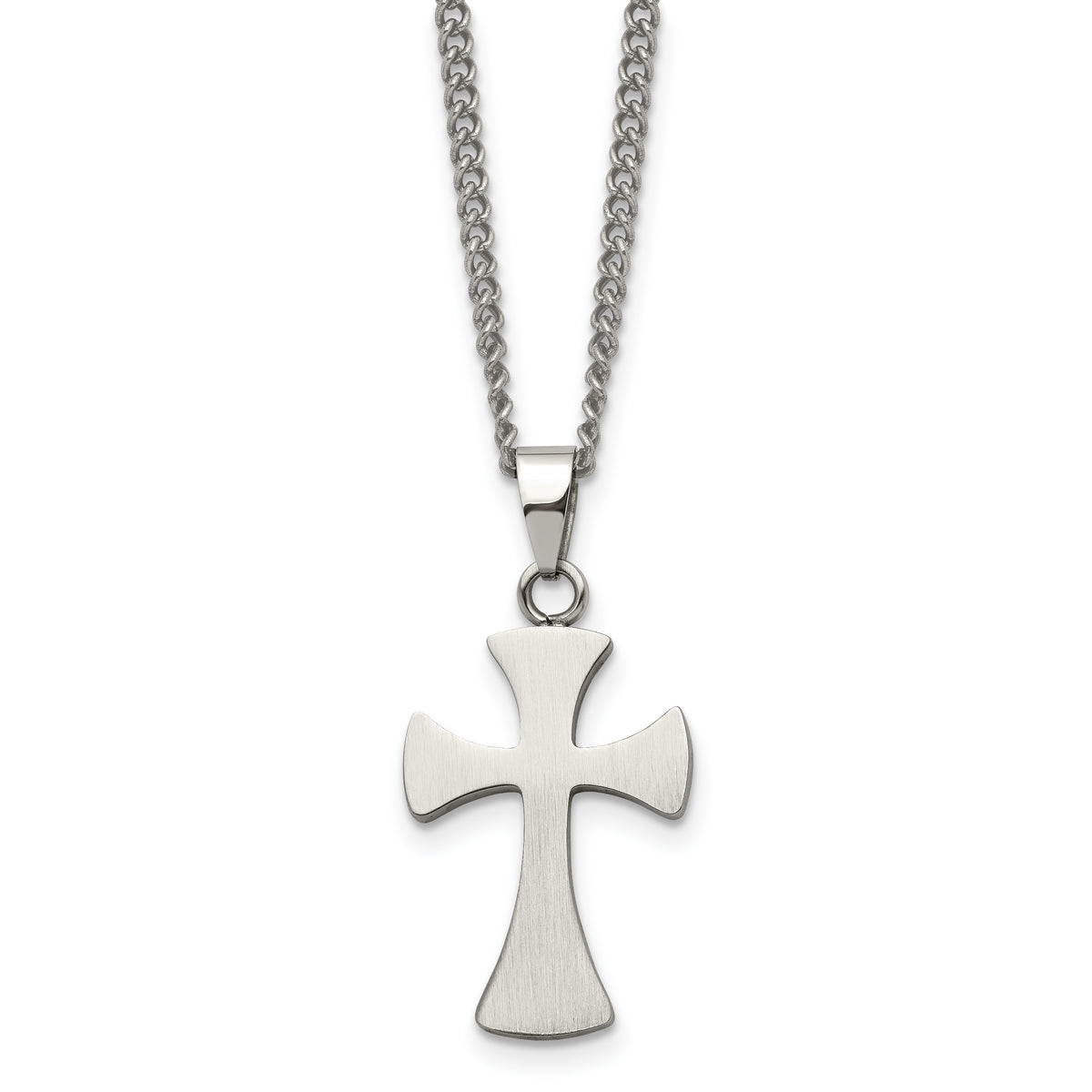 Chisel Stainless Steel Brushed Cross Pendant on a 22 inch Curb Chain Necklace