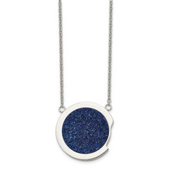 Stainless Steel Polished with Blue Druzy Stone 17.75in Necklace