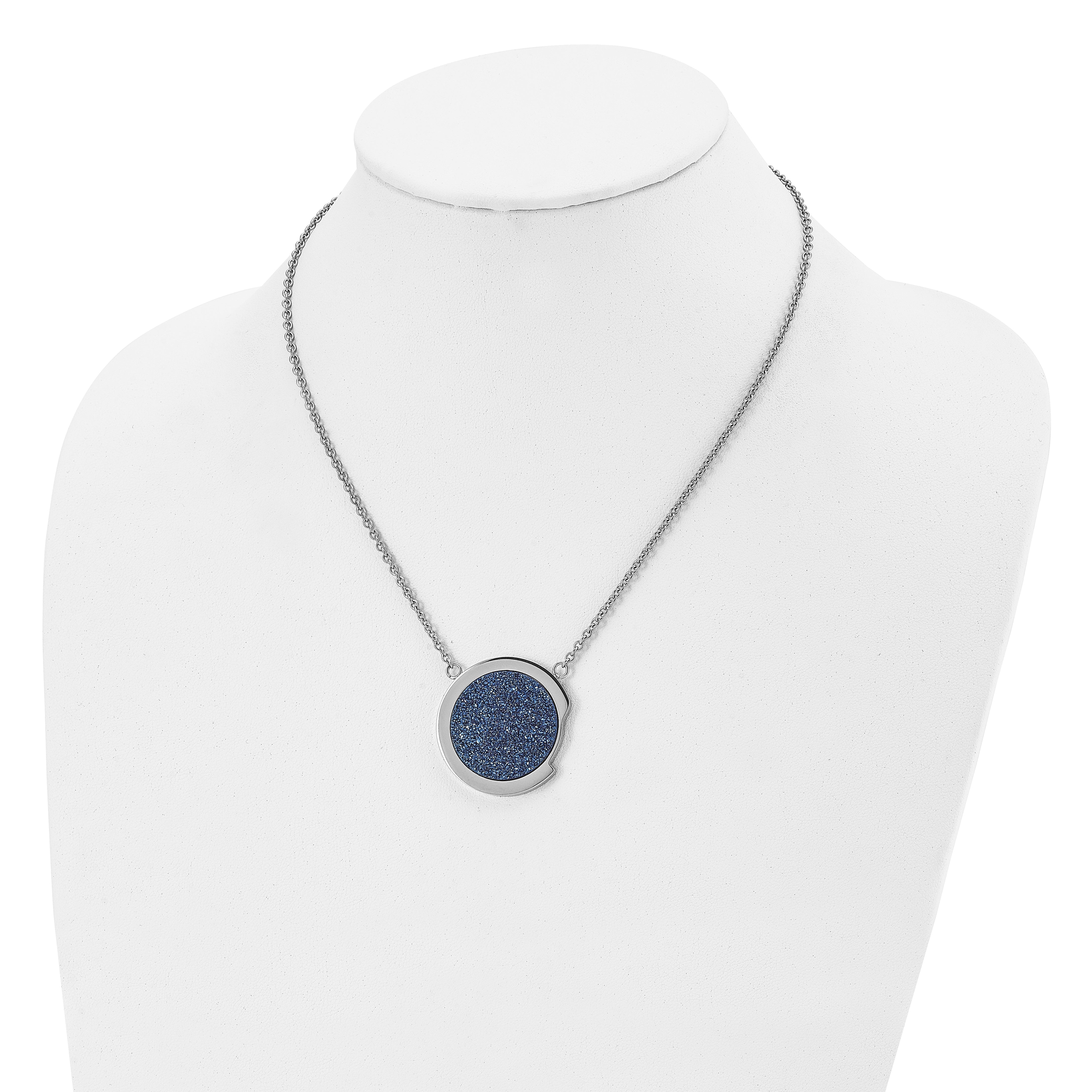 Stainless Steel Polished with Blue Druzy Stone 17.75in Necklace