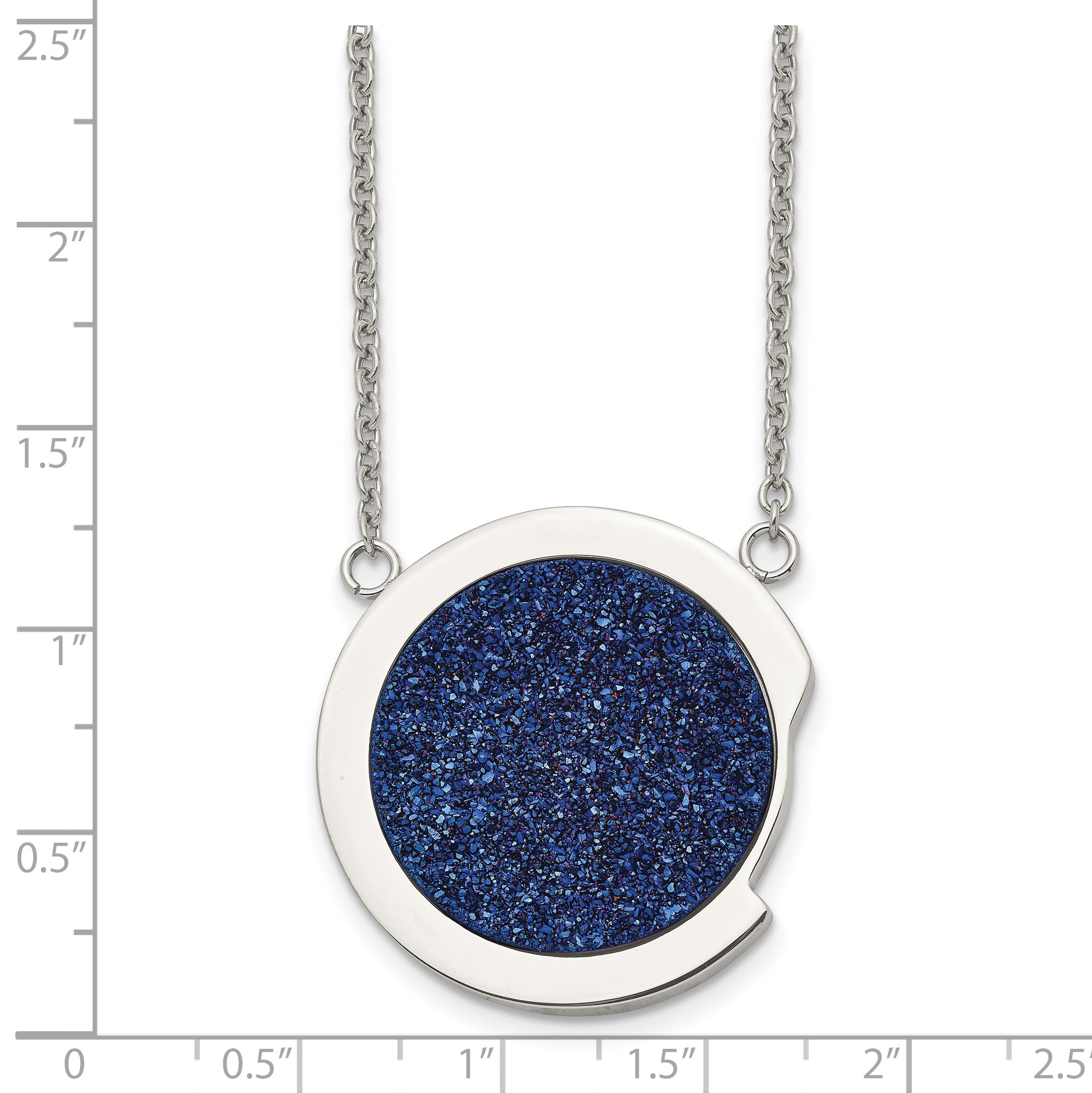 Stainless Steel Polished with Blue Druzy Stone 17.75in Necklace