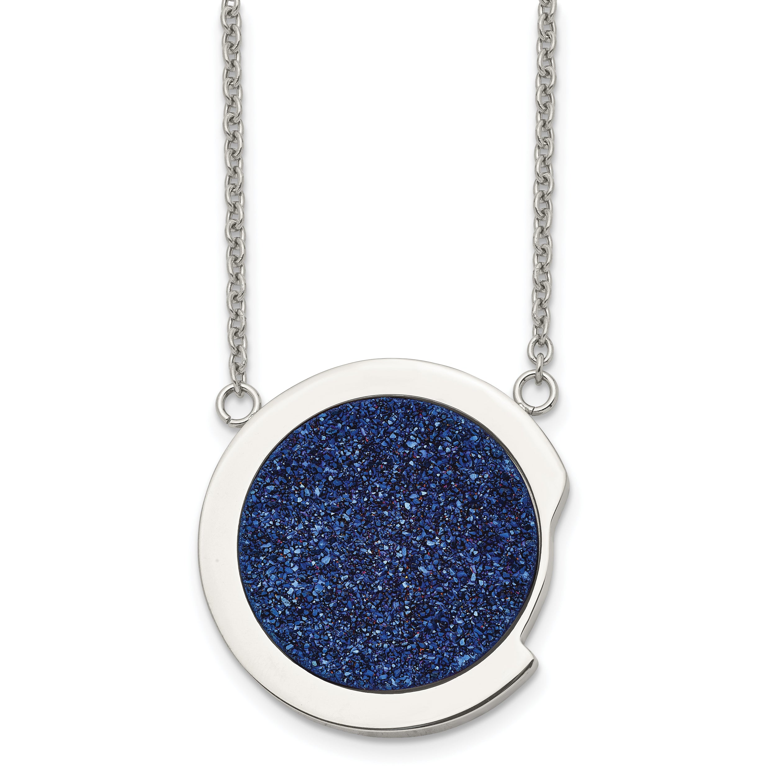 Stainless Steel Polished with Blue Druzy Stone 17.75in Necklace