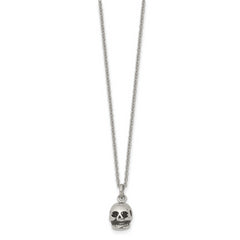 Stainless Steel Polished and Antiqued Skull 19in Necklace