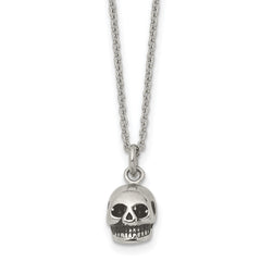 Stainless Steel Polished and Antiqued Skull 19in Necklace