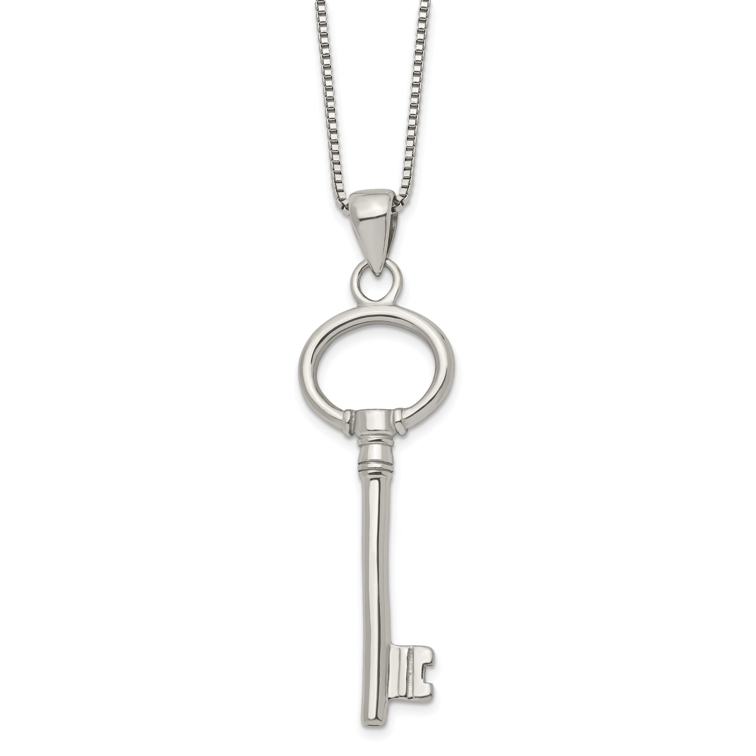 Chisel Stainless Steel Polished Key Pendant on a 20 inch Box Chain Necklace