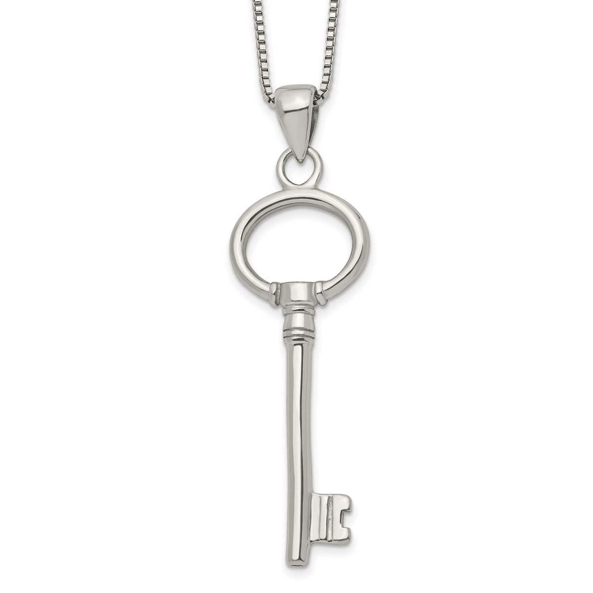 Chisel Stainless Steel Polished Key Pendant on a 20 inch Box Chain Necklace