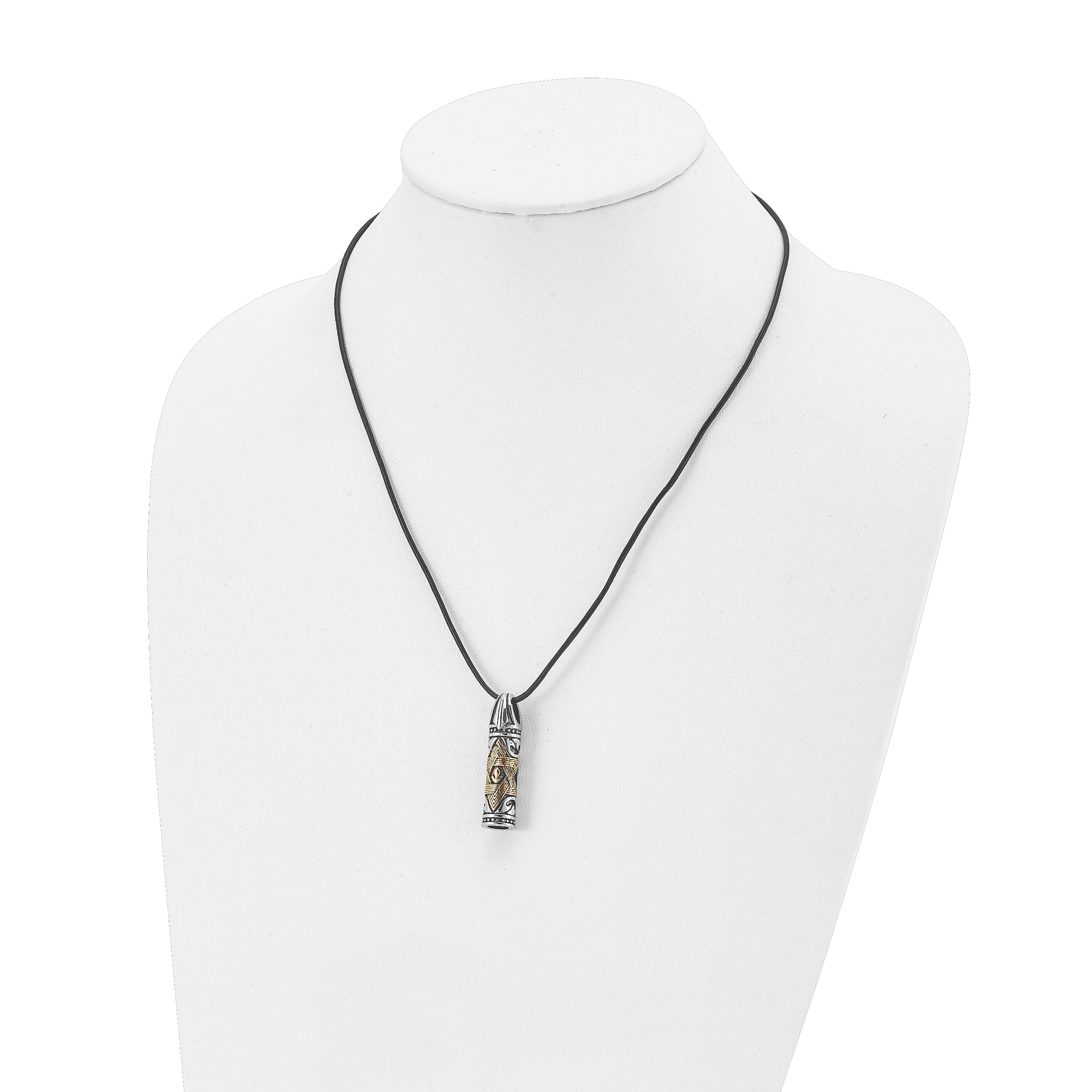 Chisel Stainless Steel Antiqued and Polished with Yellow IP-plated  Accent Star of David Pendant on a 20 inch Leather Cord Necklace