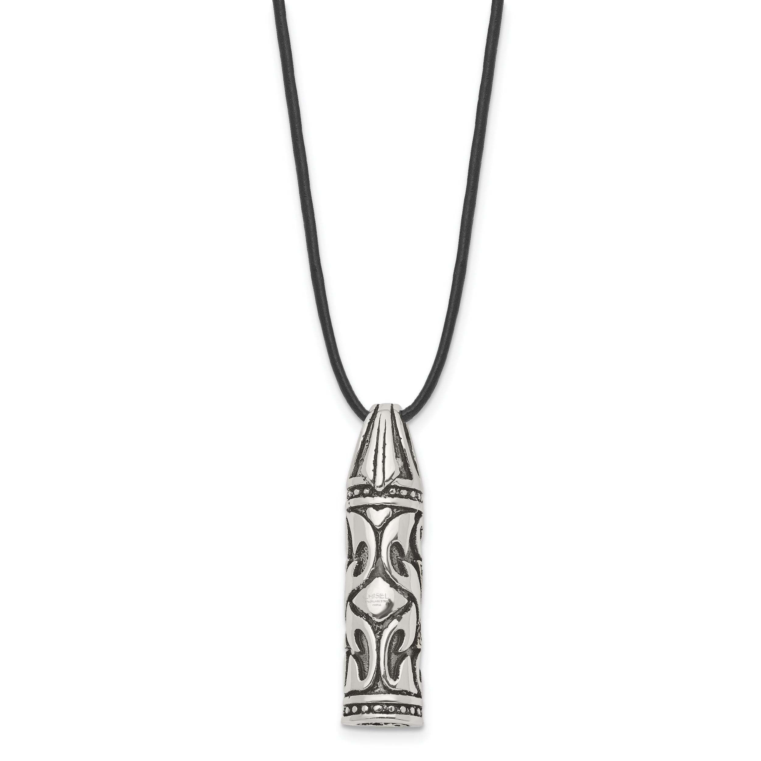 Chisel Stainless Steel Antiqued and Polished with Yellow IP-plated  Accent Star of David Pendant on a 20 inch Leather Cord Necklace