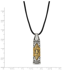 Chisel Stainless Steel Antiqued and Polished with Yellow IP-plated  Accent Star of David Pendant on a 20 inch Leather Cord Necklace