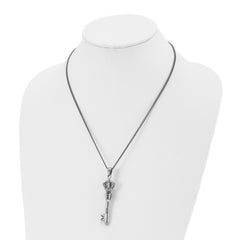 Stainless Steel Antiqued and Polished Crown Key 20in Necklace