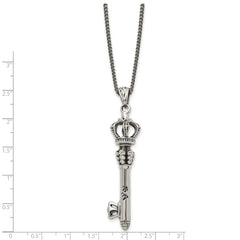 Stainless Steel Antiqued and Polished Crown Key 20in Necklace