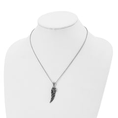 Stainless Steel Antiqued and Polished w/Crystal Wing 18in Necklace