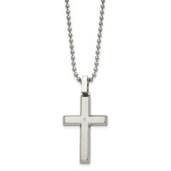 Chisel Stainless Steel Brushed and Polished .01 carat Diamond Cross Pendant on a 22 inch Ball Chain Necklace