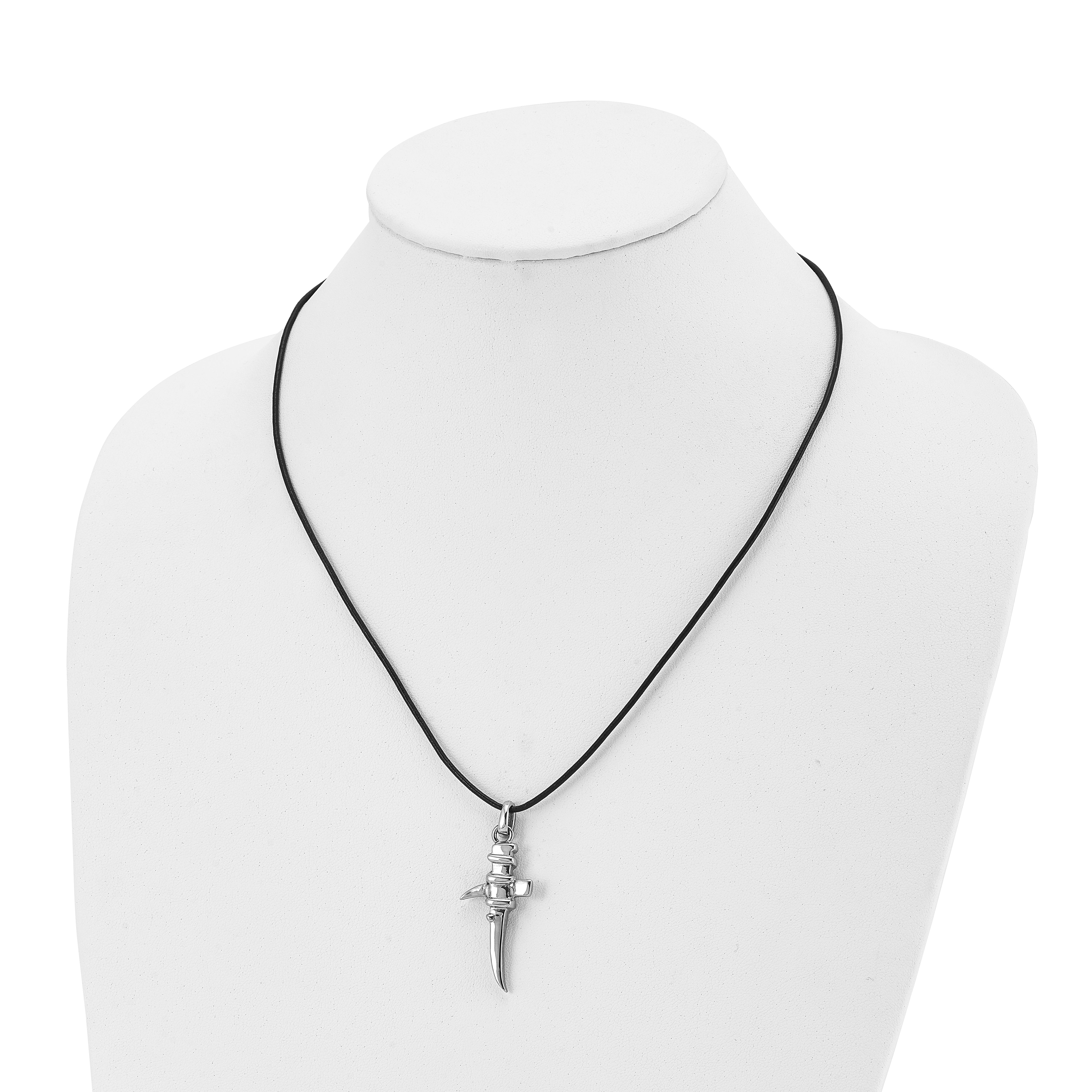 Stainless Steel Polished Pointed Cross 20in Leather Cord Necklace