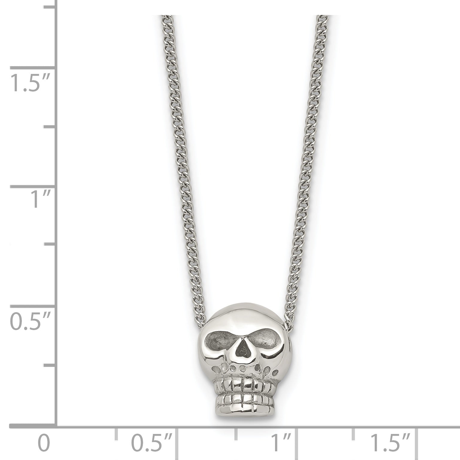 Stainless Steel Polished Skull 16in Necklace