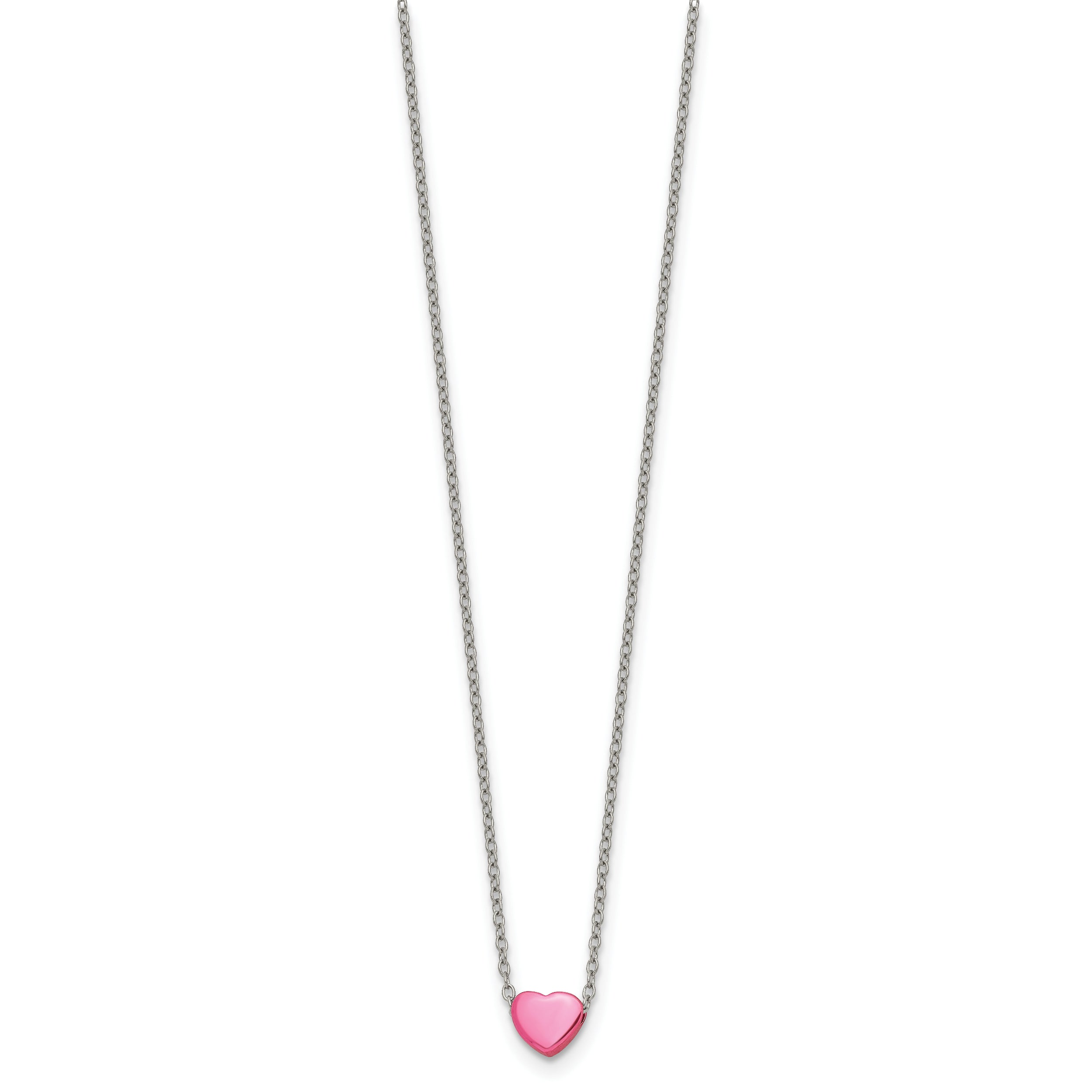 Chisel Stainless Steel Polished Pink IP-plated Heart on a 16 inch Cable Chain Necklace