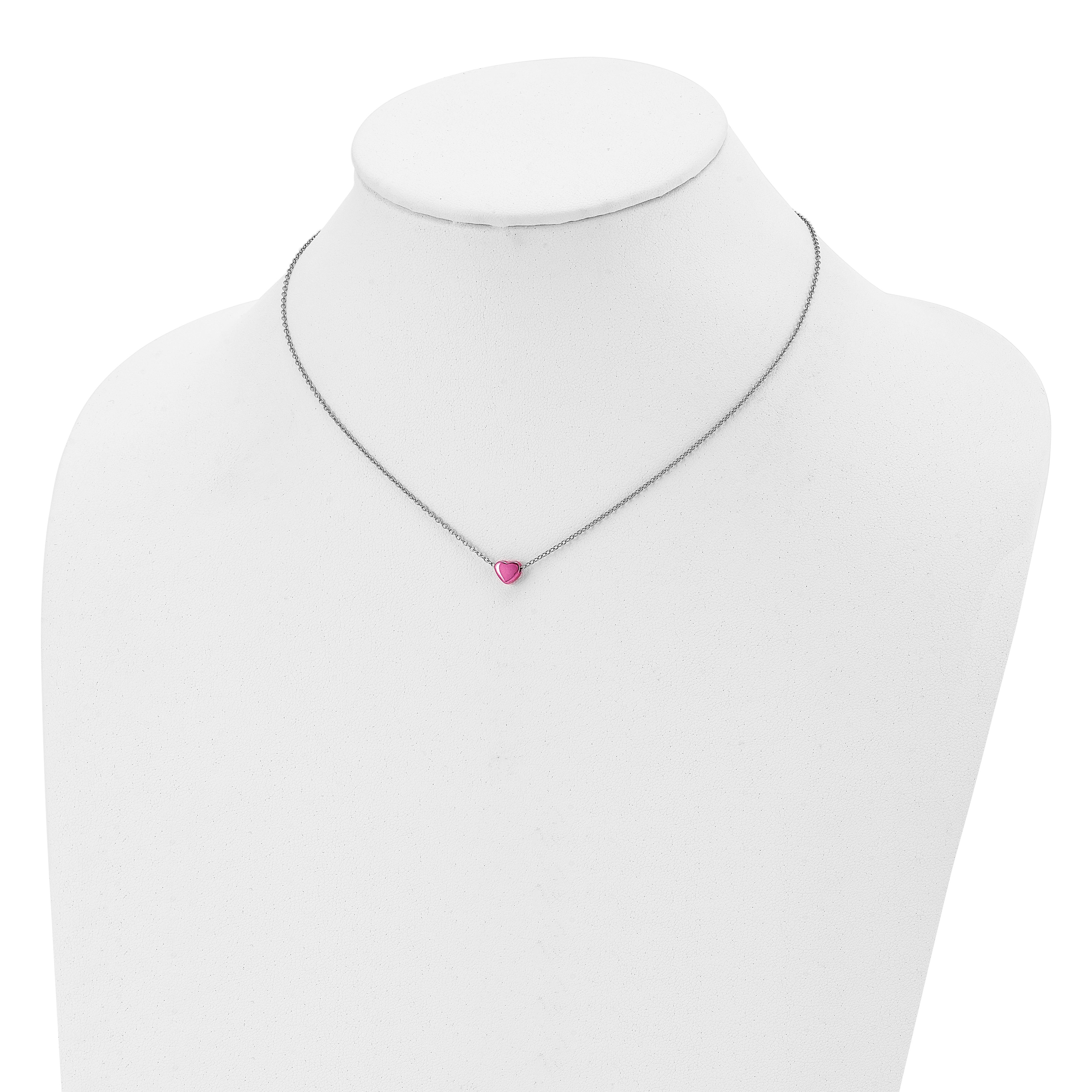 Chisel Stainless Steel Polished Pink IP-plated Heart on a 16 inch Cable Chain Necklace