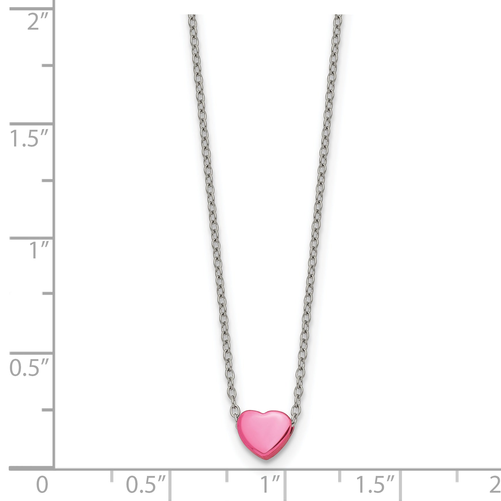 Chisel Stainless Steel Polished Pink IP-plated Heart on a 16 inch Cable Chain Necklace